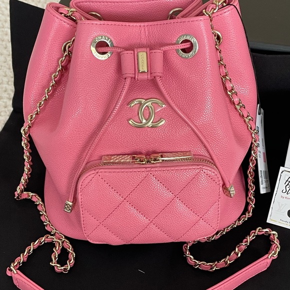 NEW 21B Chanel Bucket Bag Pink Crossbody Caviar - Picture 11 of 15